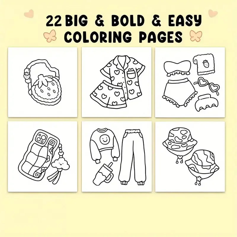 Fashion Vibes Bold & Easy Coloring Book for Adults and Teens - 22 Pages, Mixed Color Paper, Stress Relief, Emotional Release