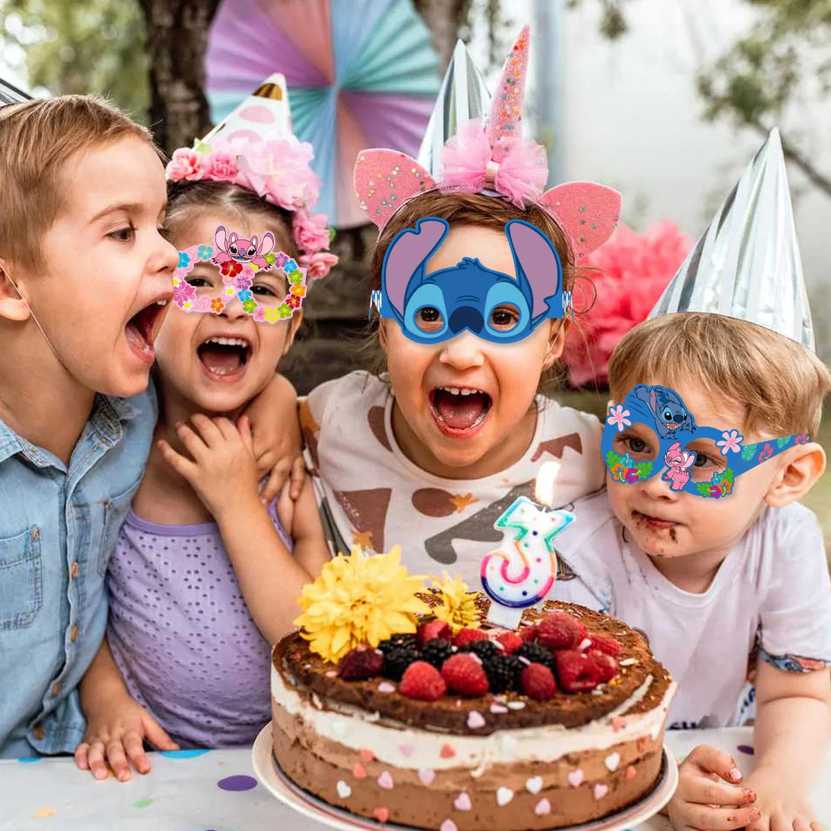 8pcs Anime Stitch Theme Party Paper Glasses Stitch Photo props Kids Boys Happy Birthday Party Decor Cartoon Mask Gift Toy
