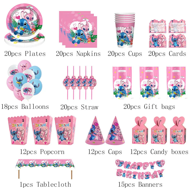 Stitch Birthday Decoration Supplies Disposable Tableware Kit Lilo and Stitch Birthday Party Cups Plates Tablecloth Supplies