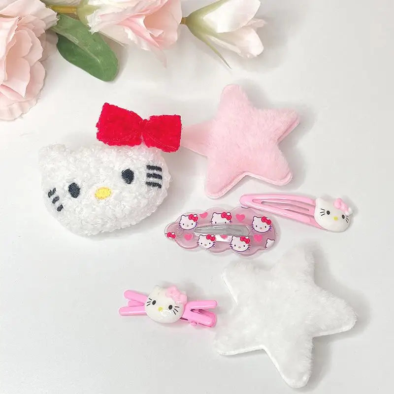 19Pcs Suit Hello Kitty Hair Clip Hairpin for Girls Children's Cinnamoroll Hello Kitty Accessories Hairpin Bb Clip Girls Gifts