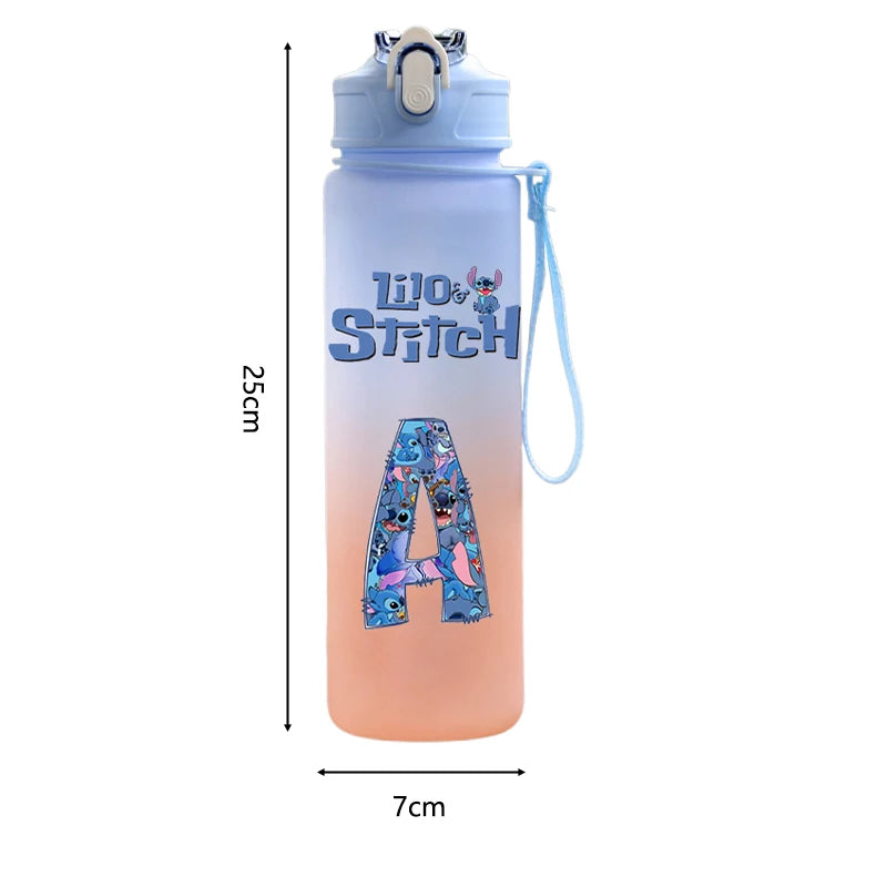 750ml Letter A-Z Printed Lilo Stitch Water Bottle Anime Large Capacity Drinking Cup Portable Outdoor Sports Water Cup kid Gift