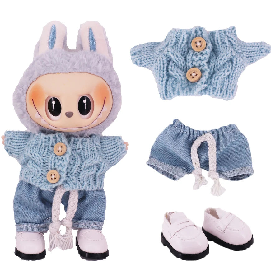 Doll Sweater Pants Shoes set For labubu Clothes 17 cm Doll Accessories,Toys For Girls,Christmas Festival Birthday Present