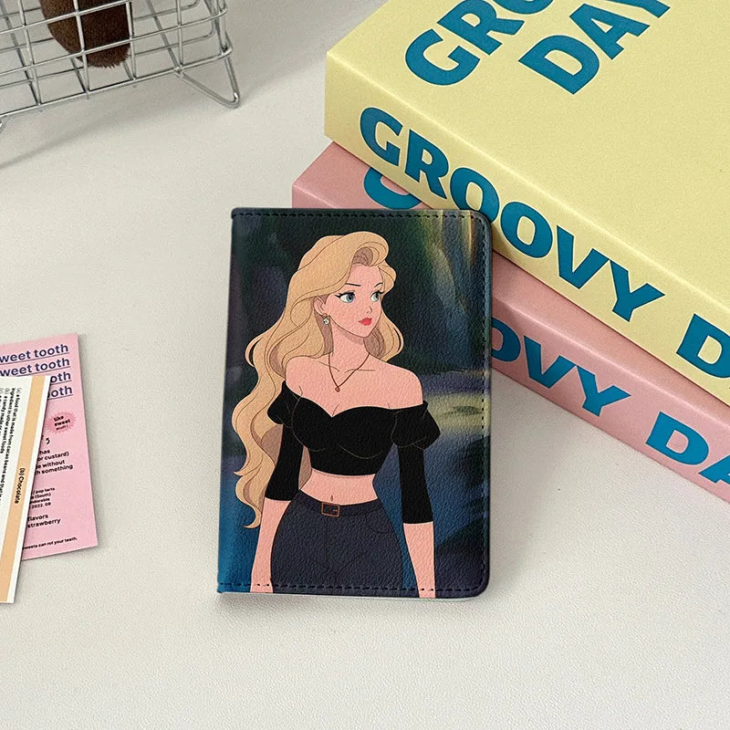 Beautiful Princess Passport Cover Passport Holder Ladies' Travel Essentials Portable Passport Wallet Girls Card Package