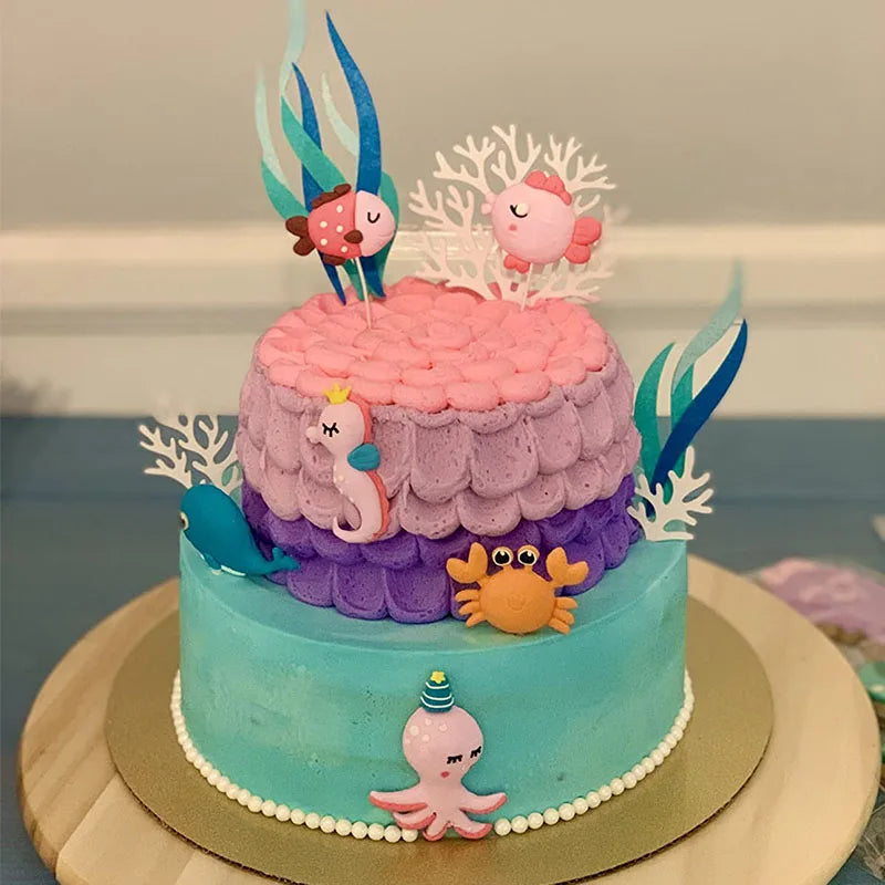 Birthday Cake Decor Mermaid Starfish Shell Cake Topper Fish Topper Under The Sea Cake Topper Ocean Theme Birthday Party Supplies