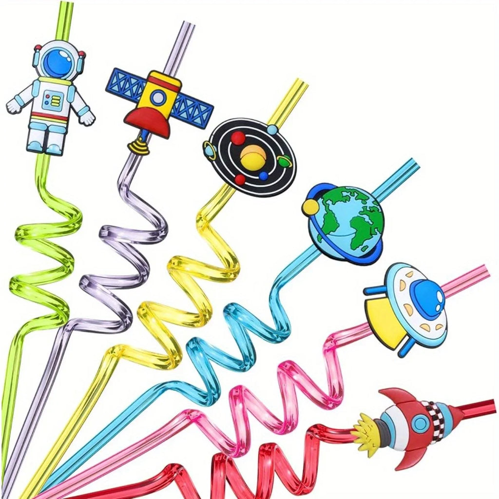 4pcs Multi themed Cute Party Straws,Unicorn Mermaid Dinosaur Party Straw,Reusable Plastic Straws for Kids Birthday Decor Gifts