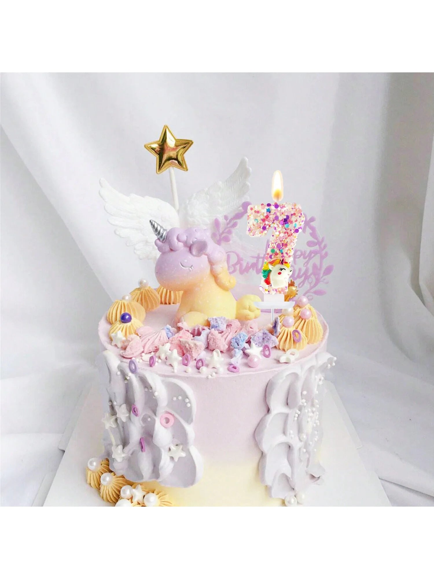 0-9 Number Birthday Candle,Happy Birthday Cake Candle， Unicorn Themed Party Supplies