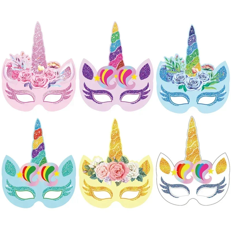 6PCS/12PCS Unicorn Masks Toy Girls Rainbow Unicorn Party Masks Kids Birthday Party Favors Supplies