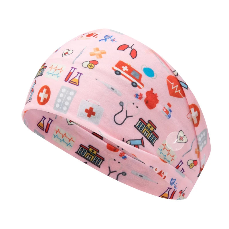 Medical Headband For Girl Buttons Hairbands Women Hair Band Printed Bandanas cute Headband Sweat -absorbing Turbans Elastic