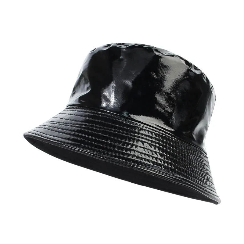 2023 Fashion Bucket Hat Women Girls Leather Solid Panama Caps Men Hiking Hat Fishing Cap Foldable Hip-Hop Street Waterproof Hat