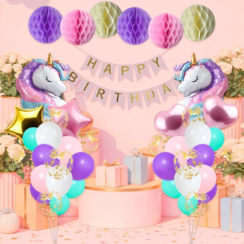 Unicorn Star Color Balloon Garland Arch Kit Rainbow Wedding Birthday Party Decor Kids Baby Shower Birthday Latex Balloons