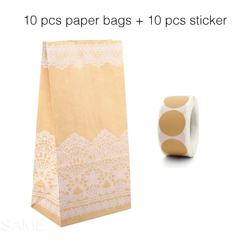10 pcs Colorful Solid Stripe and Polka Dot Stand-Up Bags with Stickers - 18x9x6cm Favor Gift Packing Treat Bags for Wedding
