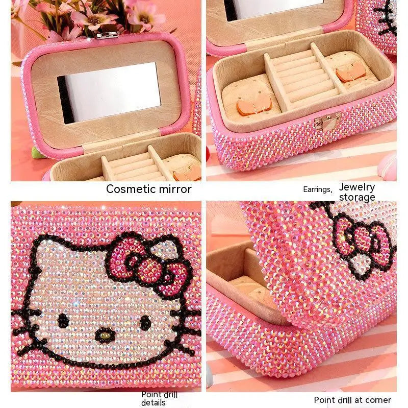 Hello Kitty Creativity Jewelry Box Cartoon Anime Storage Box Jewelry Bag Earrings Necklace Storage Box Diamond Lock Gifts