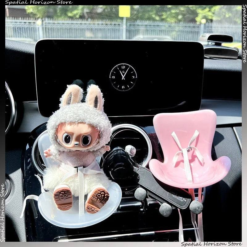 Mini Plush Doll Safety Seat Kawaii Labubu Idol Doll Seat Car Ornament Car Air Aromatreatment Decoration Accessories