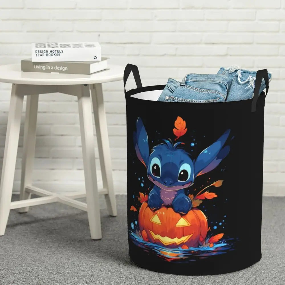 Customized SLilo And Stitch Cartoon Laundry Hamper Large Storage Basket Anime Kids Nursery Toy Organizer