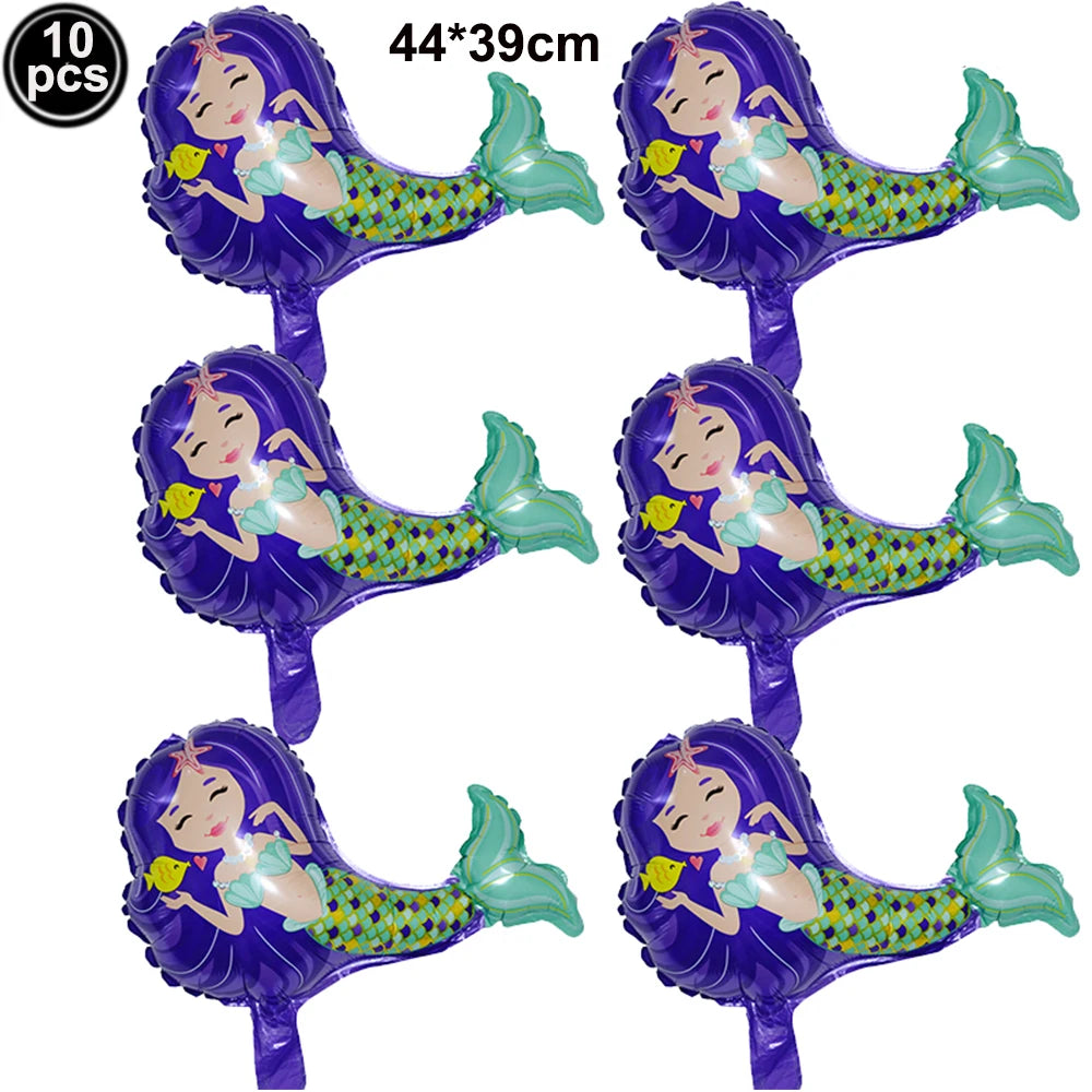 Mermaid Party Balloon 10pcs Mini Shell Foil Balloon Mini Mermaid Shape Balloons Girls Birthday Mermaid Themed Party Supplies