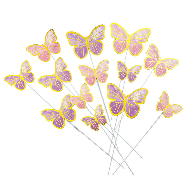 10pcs Dessert Cake Decor Butterfly Stamping Gold Butterfly Cake Toppers Princess Girl Wedding Happy Birthday Party Decor