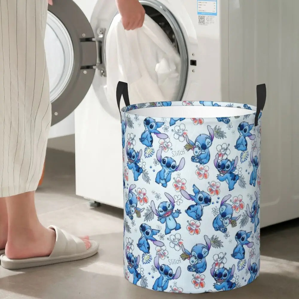 Customized SLilo And Stitch Cartoon Laundry Hamper Large Storage Basket Anime Kids Nursery Toy Organizer