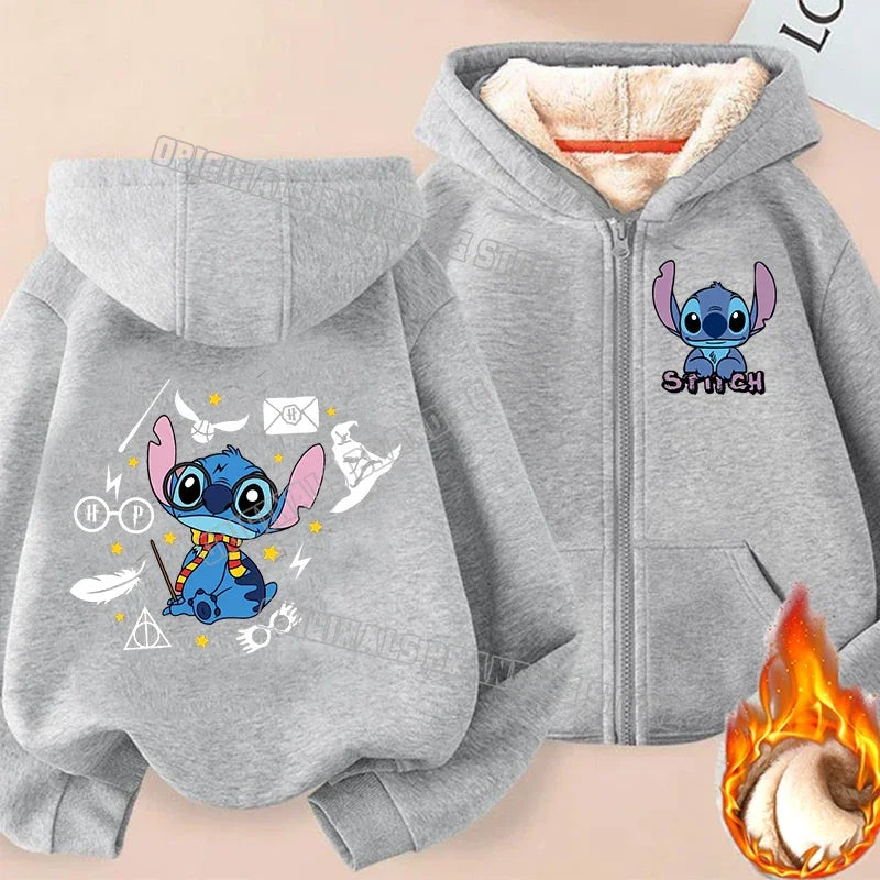 Stitch Zipper Hoodie Sweatshirt Girl Winter Keep Warm Jacket Women Oversized Thick Kawaii Streetwear Casual Hoody Coat Tops Gift