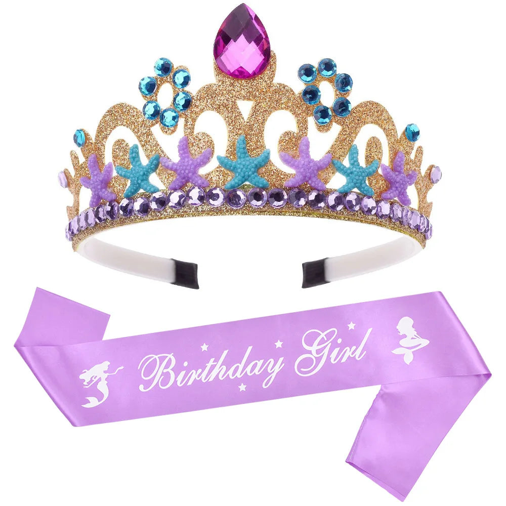 156*9.5cm Mermaid Birthday Girl Shoulder Strap Mermaid Party Crown Under The Sea Party Sea Animal Party Decor Girls Favor