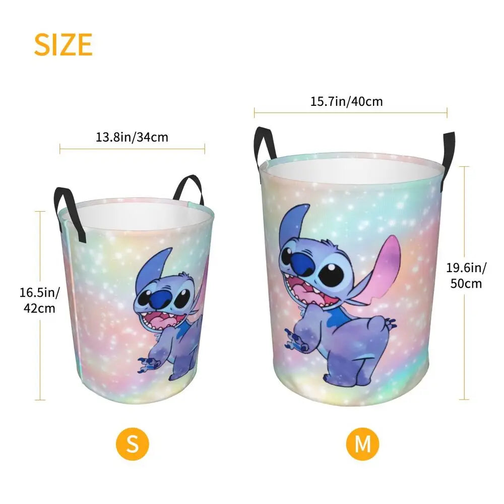 Custom Stitch Kiss Angel Love Heart Anime Laundry Hamper Large Clothes Storage Basket Toy Bin Organizer for Boy Girl