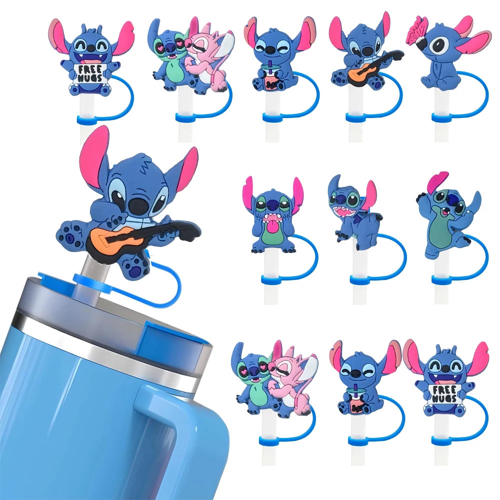 8pcs Lilo and Stitch Straw Cover Cap for Stanley Straw Topper Reusable Straw Tip Covers for Stanley Cup Accessories Party Decora