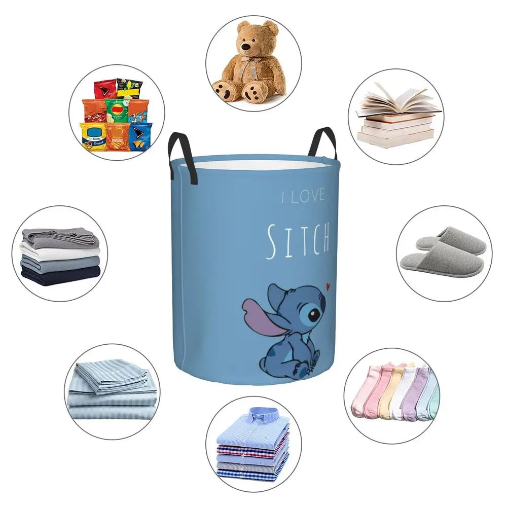 Custom I Love Stitch Laundry Basket Collapsible Toy Clothes Hamper Storage Bin for Kids Nursery