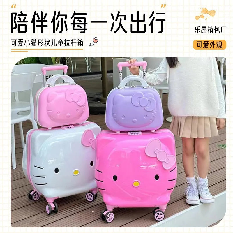 New Hello Kitty 14/20 Inch Cartoon Travel With Lock Trolley Box Cute Suitcase Makeup Case Large-capacity Storage Box Girls Gifts