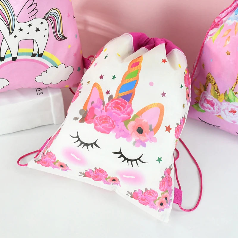 1/6/12Pcs Unicorn Drawstring Bag Kids Girls Unicorn Birthday Party Favors Supplies Candy Gift Packaging School Storage Backpacks