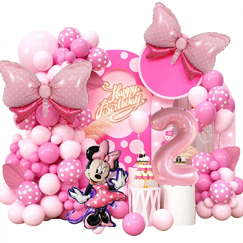 120PCS Minnie Mouse 40 inch Pink Bow Aluminum Mold Balloon Garland Arch Set Girls Princess Birthday Party Baby Shower Decoration