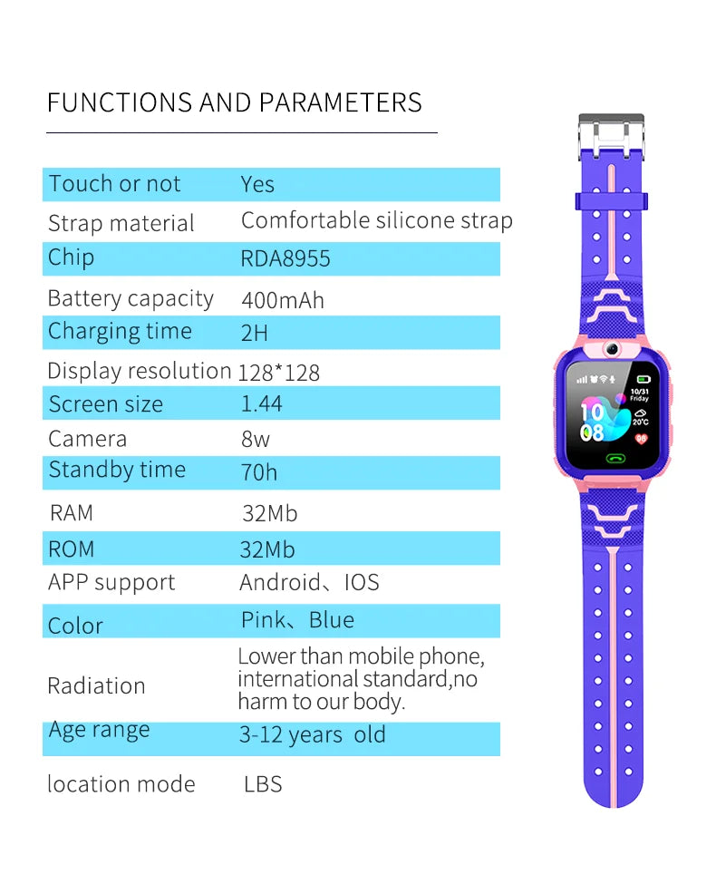 Kids Smart Watch SOS Antil-lost GPS Location Camera Sim Card Call IP67 Waterproof Smart Watch For Android Ios Kids Gift 2025New