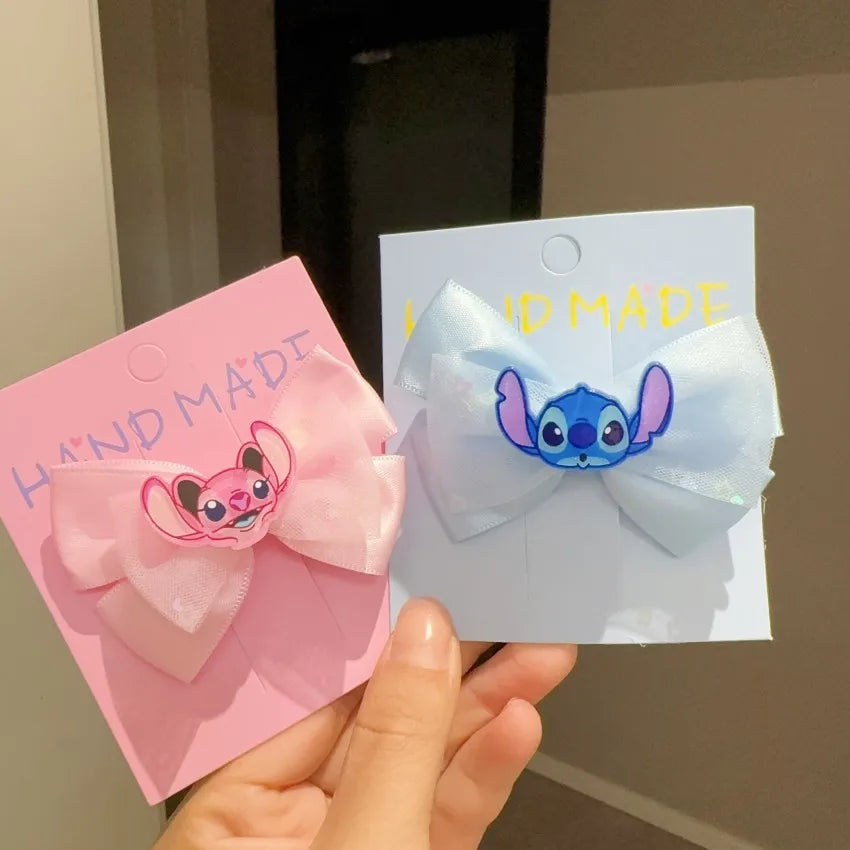 Stitch Girls Bow Hairpin Kawaii Angel Hairclip Headwear Cartoon Cute Hair Accessories Funny Kids Birthday Gifts