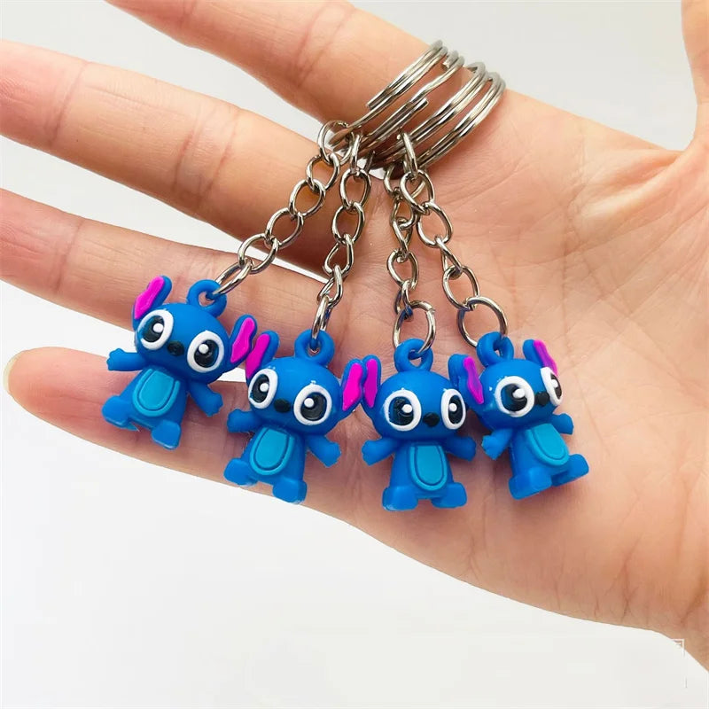 10Pcs/Lot Cartoon Cute Disnesy Stitch Mini Keychain Kawaii Doll Keyring Fashion Bag Cute Ornament Pandent for Girls Gifts Toys
