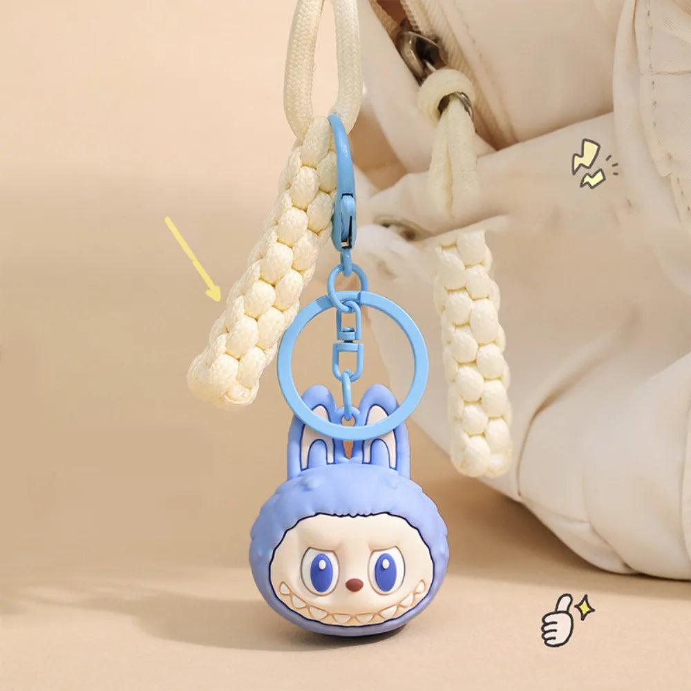 Cartoon Labubu Keychain Cute Wooden Horse Couple Student Backpack Pendant Decoration