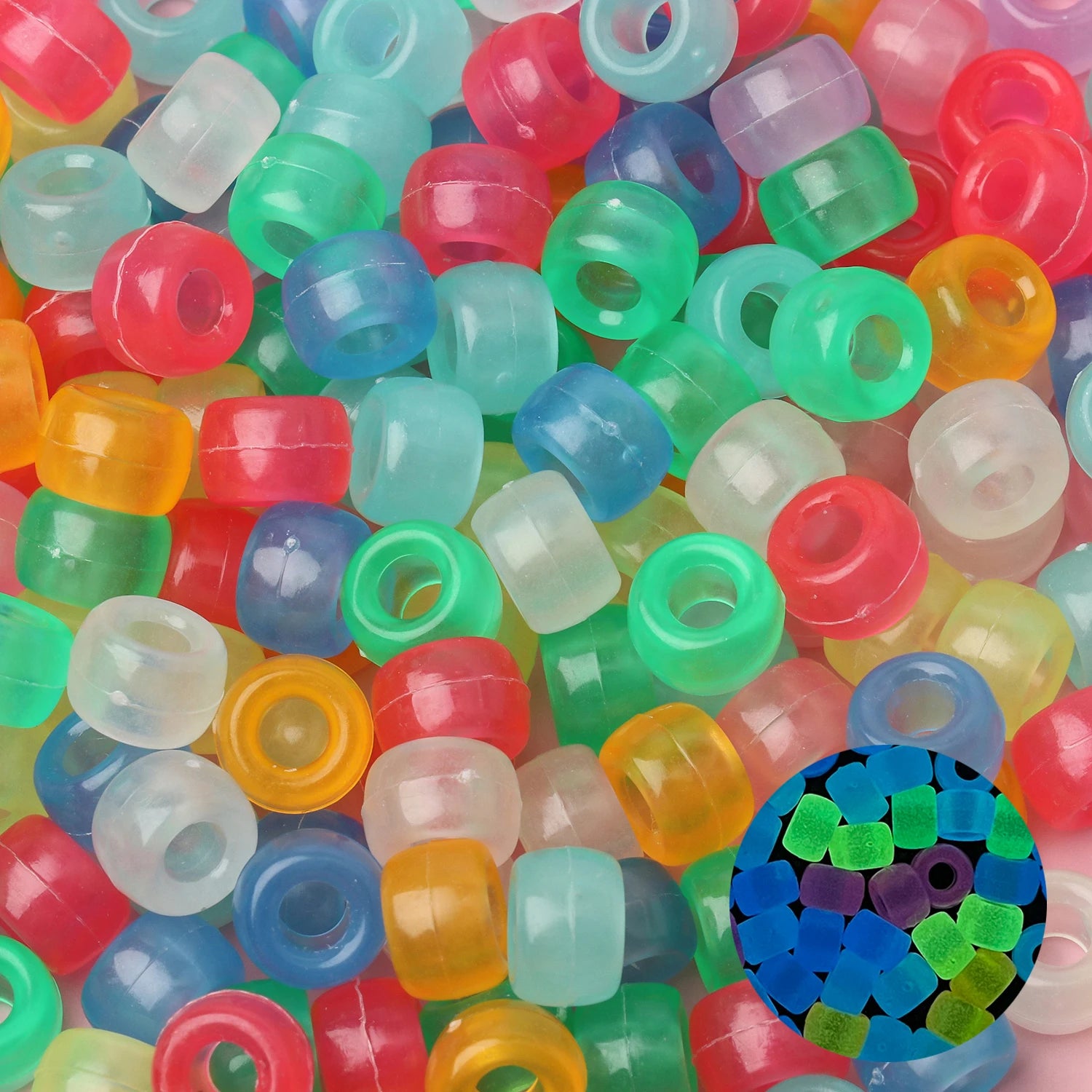 100pcs Luminous Pony Beads 6x9mm Acrylic Beads Big Hole Spacer Beads For Diy Craft Jewelry Charms Bracelets Making Hair Supplies