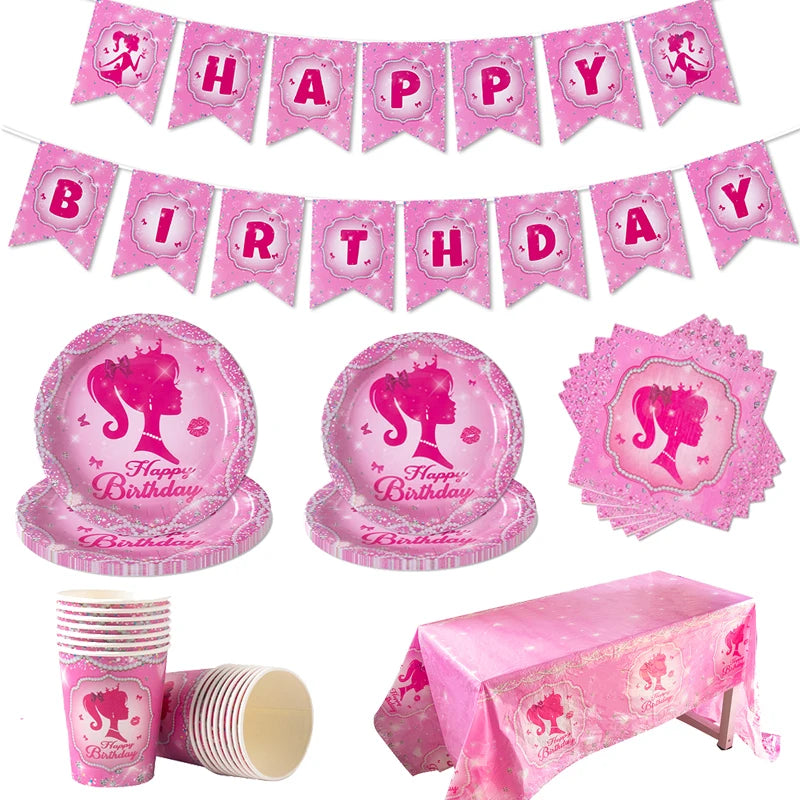 Princess Birthday Party Tableware Pink Paper Plate Cup Napkin Princess Kids Girl Birthday Party Decor Baby Shower Supplies