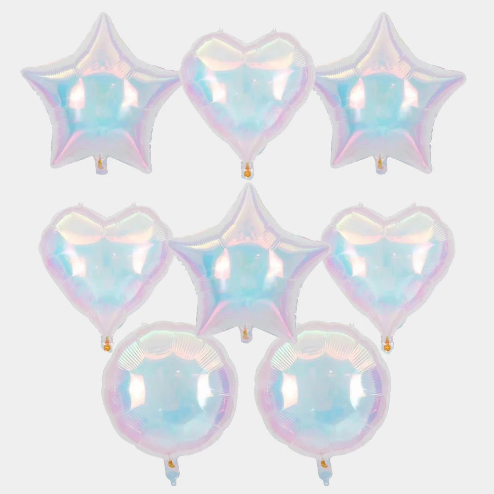 19Inch Foil Star Heart Round Balloons Transparent Iridescent Balloons for Mermaid Theme Birthday Disco Party Wedding Decorations