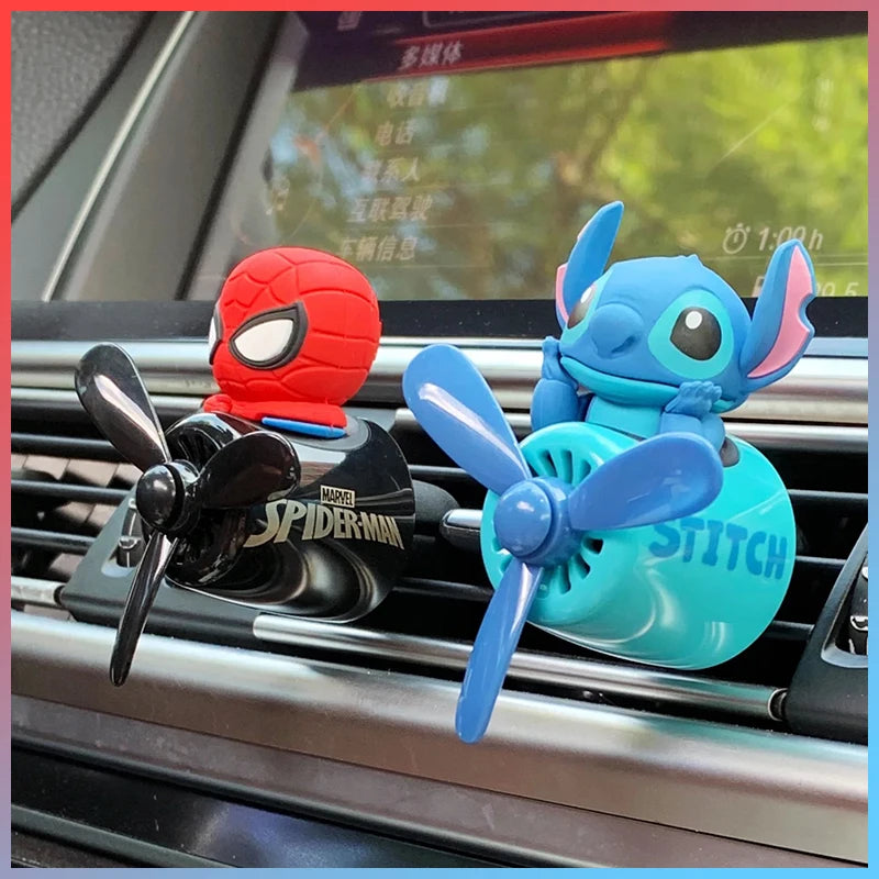 Anime Stitch Car Aromatherapy Accessory Kawaii Spider-Man Car Air Conditioning Port Decoration Rotating Propeller Toys Gifts