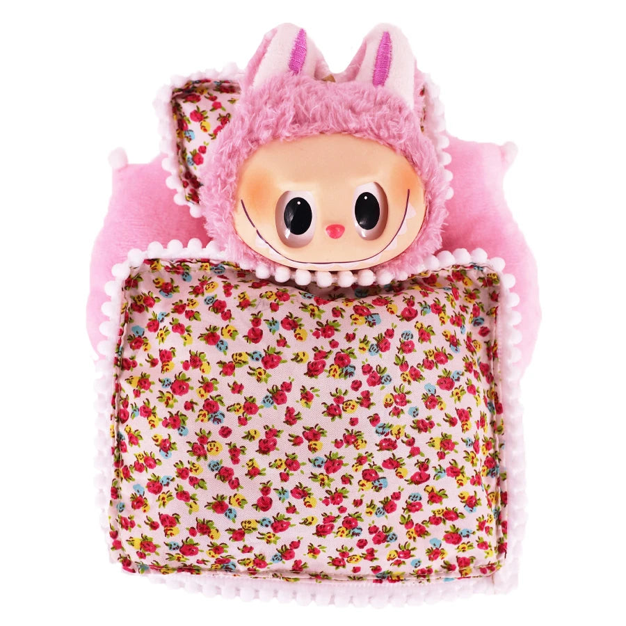 17cm Mini Doll's Accessories Set For Labubu Doll Pop 3Pcs/Set Bed+Quilt+Pillow Pajamas Sleeping Bag Dollhouse Gift,Girl's Toys