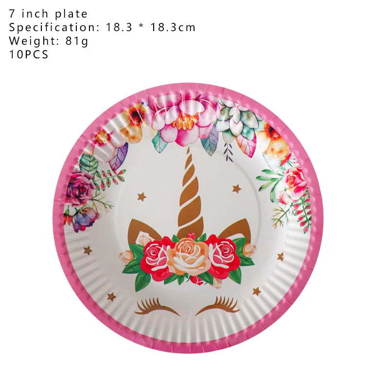 Unicorn Decoration For Birthday Girl Happy Birthday Unicorn Them Deco Kit Tableware Background Banner Balloons Supplies For Kids