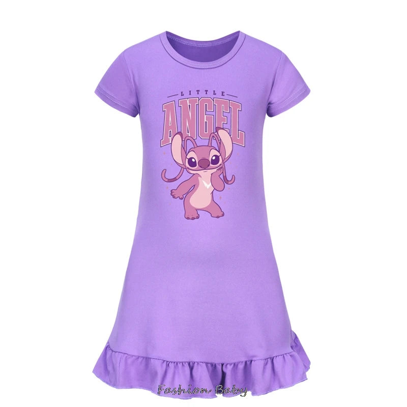 Hot Lilo And Stitch Cosplay Costumes Fashion Knee-Length Dresses Teenagers Cartoon Girl Pajamas Children Nightgown Girls Clothes