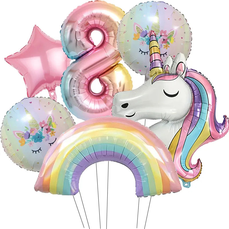Rainbow Unicorn Aluminum Balloon 32inch Gradient Number Balloon Unicorn Party Supplies Unicorn Party Decoration Baby Shower