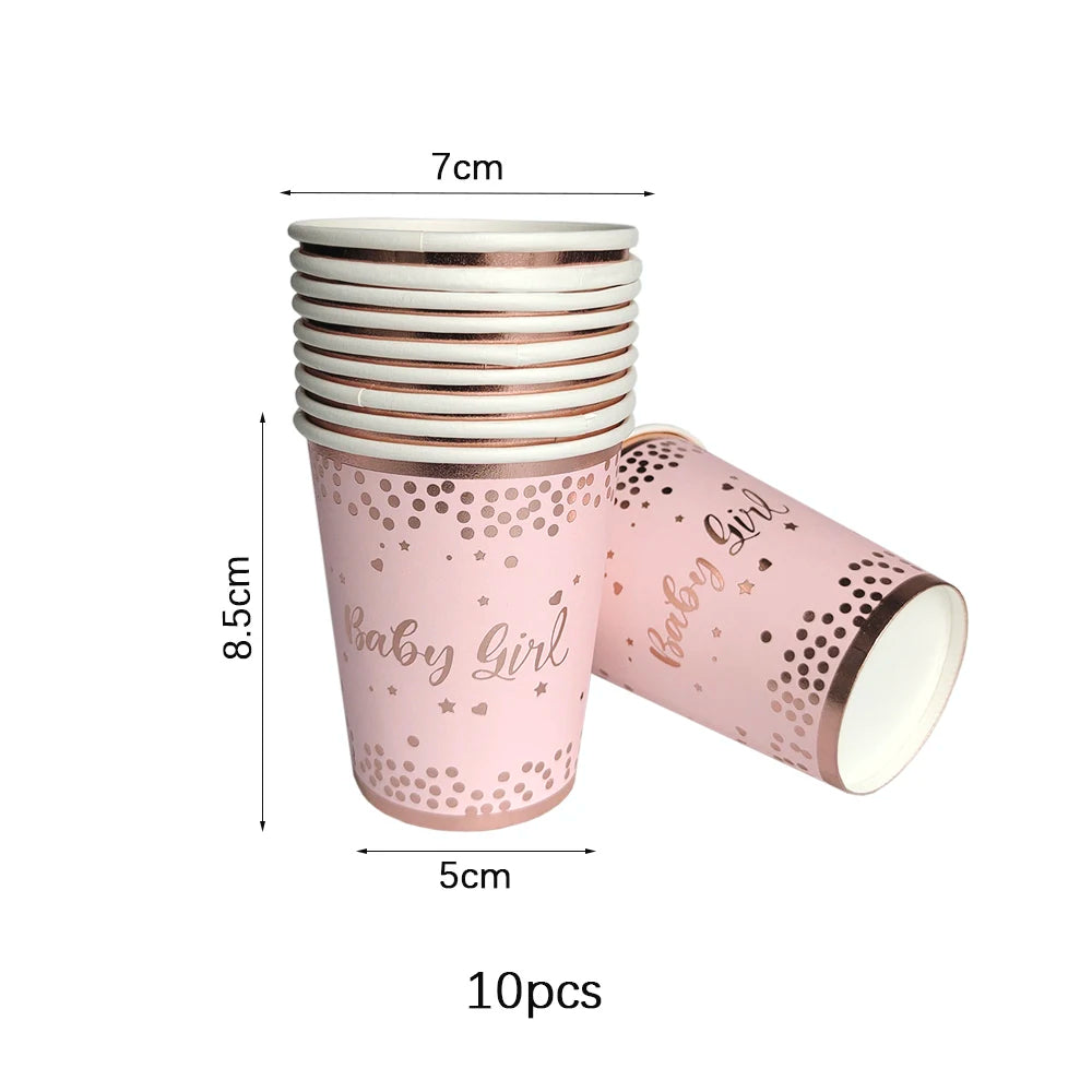Birthday Disposable Tableware Set Pink Rose Gold White Plates Cups Napkins Tablecloth Girl Birthday Party Decoration Baby Shower