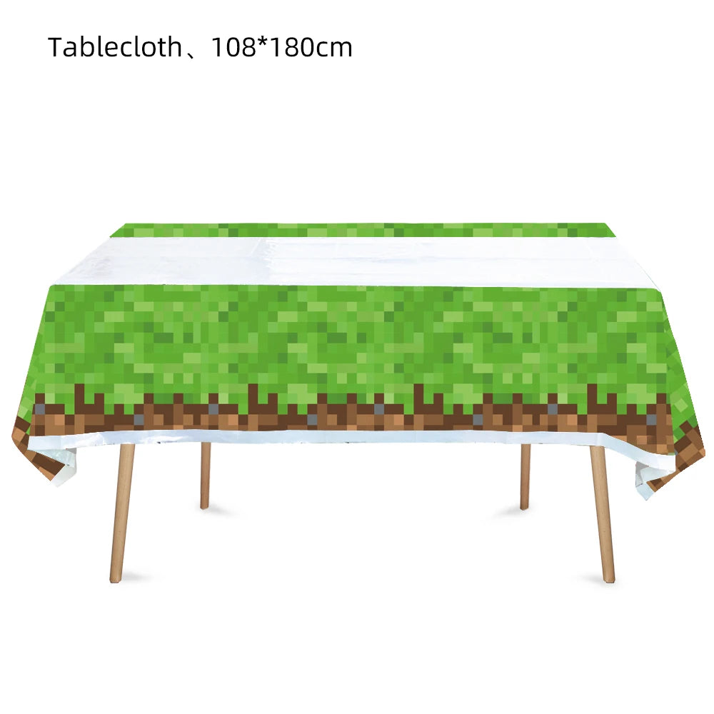 Miner Crafting Pixel Video Game Party Decor Disposable Tableware Backdrop For Kids Party Supplies Cup Plate Banner Toy Gifts