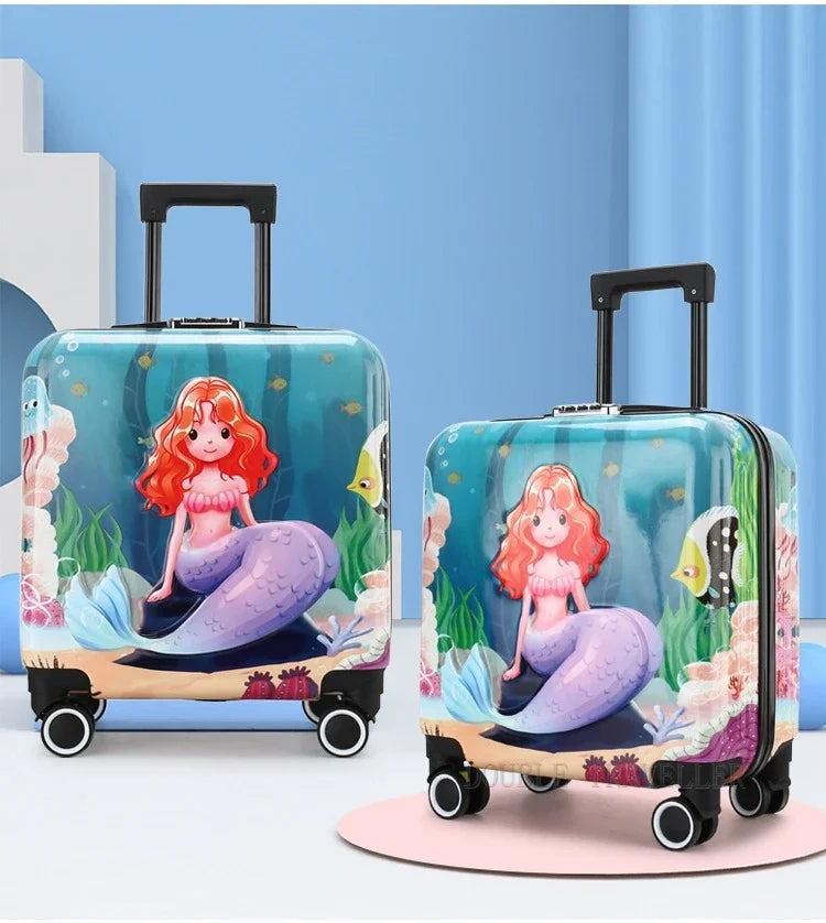 New cartoon kids travel suitcase on wheels,carry on cabin trolley luggage bag,girls rolling luggage case,children gift,suitcase