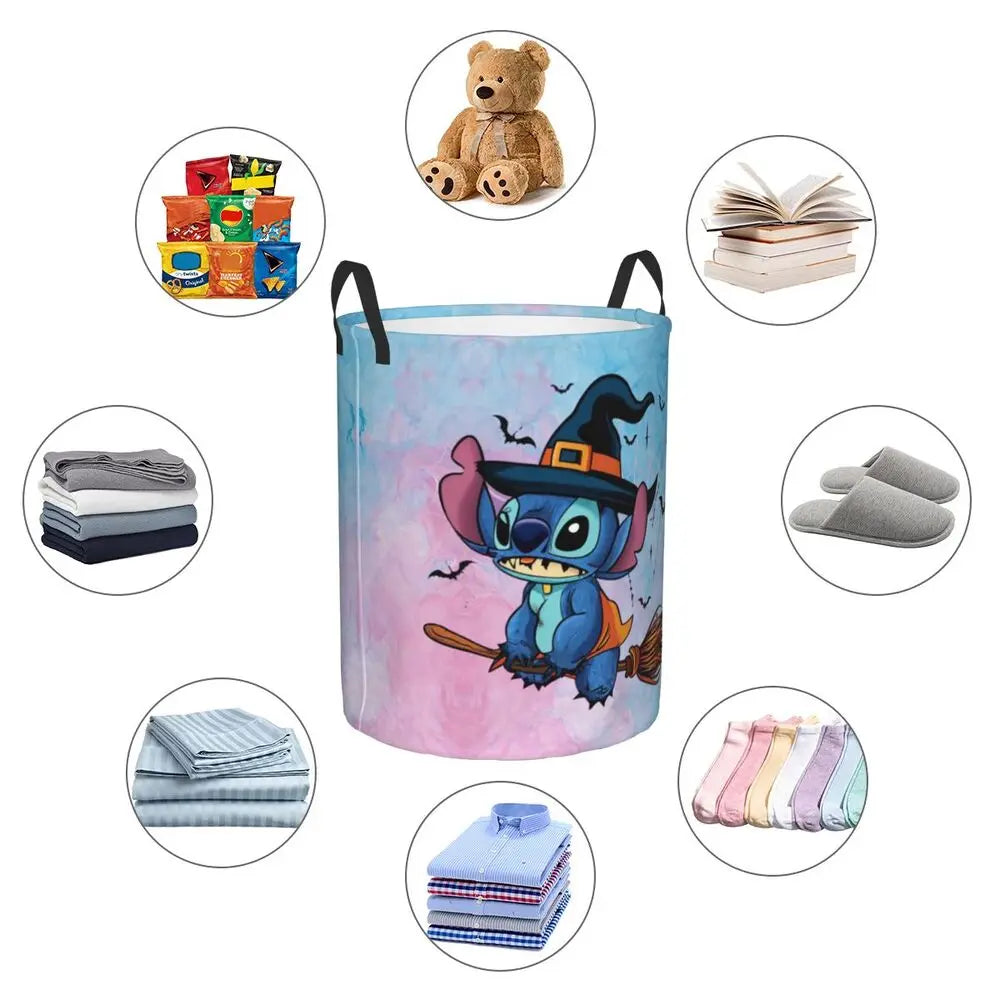 Customized SLilo And Stitch Cartoon Laundry Hamper Large Storage Basket Anime Kids Nursery Toy Organizer