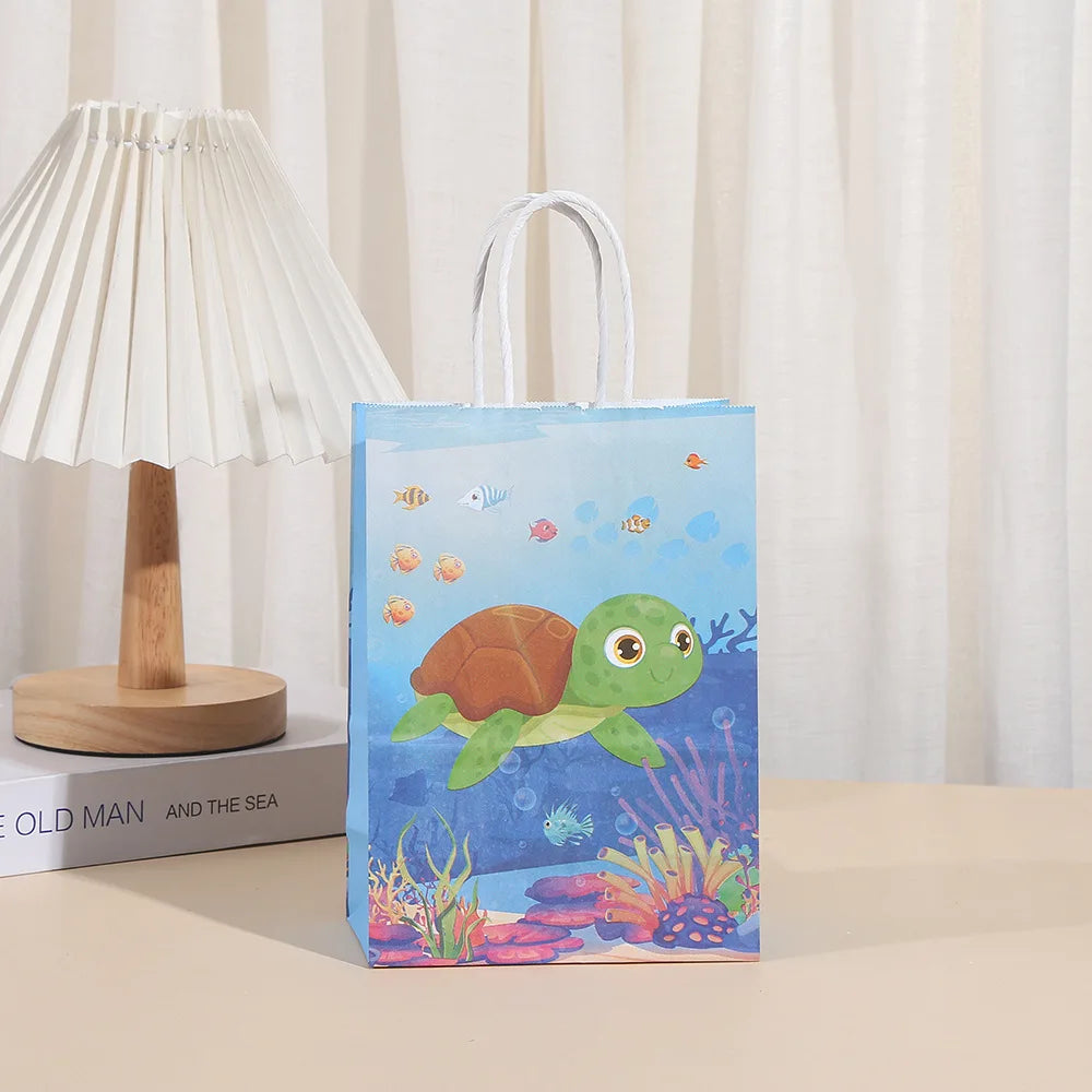 6Pcs Cartoon Ocean Theme Paper Gift Packing Bags Mermaid Shell Candy Cookie Bag for Girl Birthday Baby Shower Party Decoration