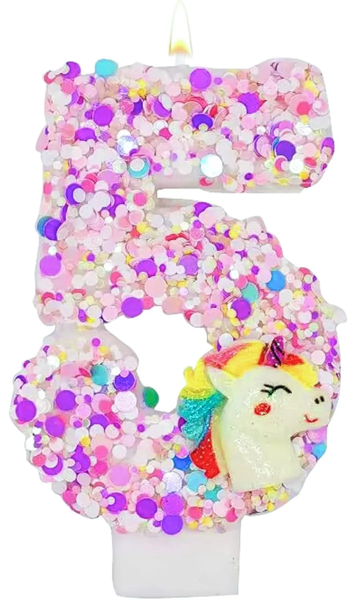 0-9 Number Birthday Candle,Happy Birthday Cake Candle， Unicorn Themed Party Supplies