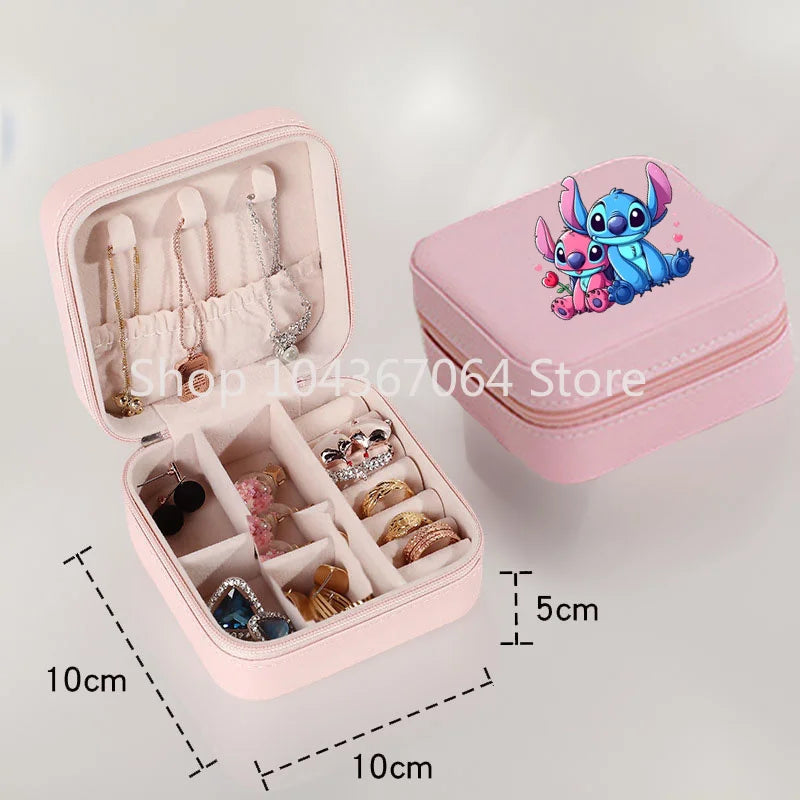 Portable Stitch Jewelry Box Organizer Storage Box Travel Jewelry Case Earrings Necklace Ring Stitch Jewelry Boxes Birthday Gifts