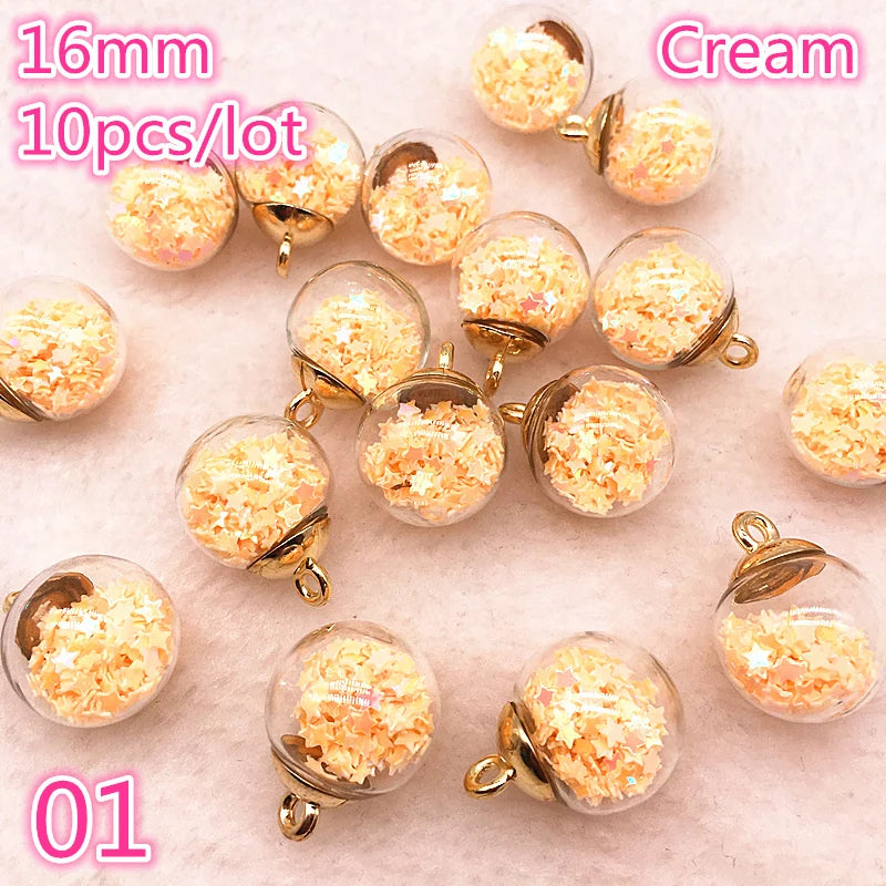 New 16mm Colorful Transparent Ball Glass Star/Round Charms Pendant Find Hair Accessories Jewelry Charms Earring