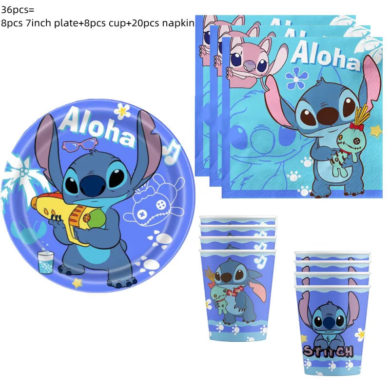 Lilo Stitch Party Supplies Paper Cup Plate Balloon Tablecloth Cake Toppers For Kid Boy Birthday Party Decoration Baby Shower